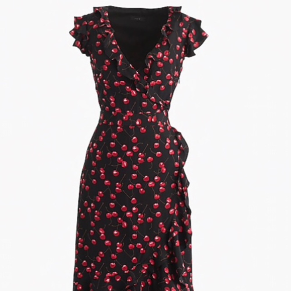 J Crew Cherry Print Silk Wrap Dress 0 2